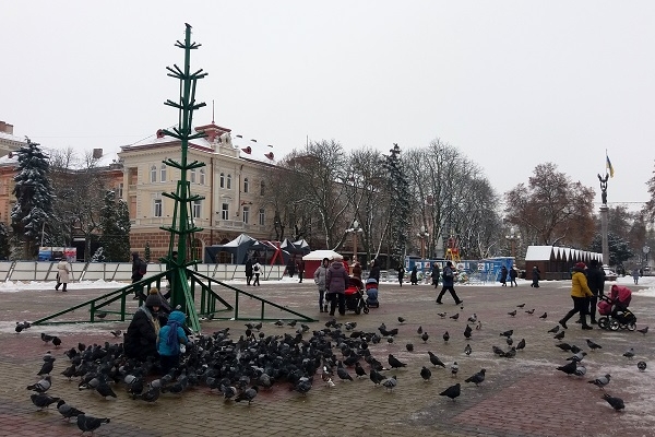На Театральному Майдані Тернополя встановлюють головну новорічну ялинку міста