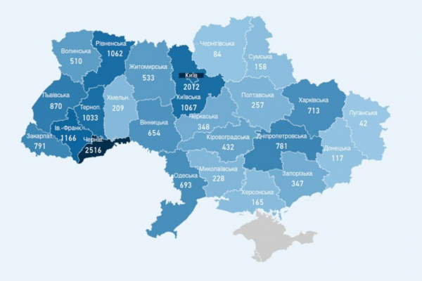 ​​В Україні за добу на COVID-19 захворіли ще 422 особи