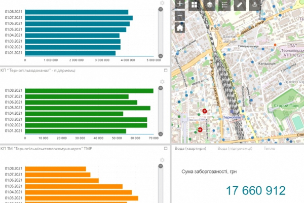 Оновлено інтерактивну карту заборгованості населення за спожиті житлово-комунальні послуги у Тернополі