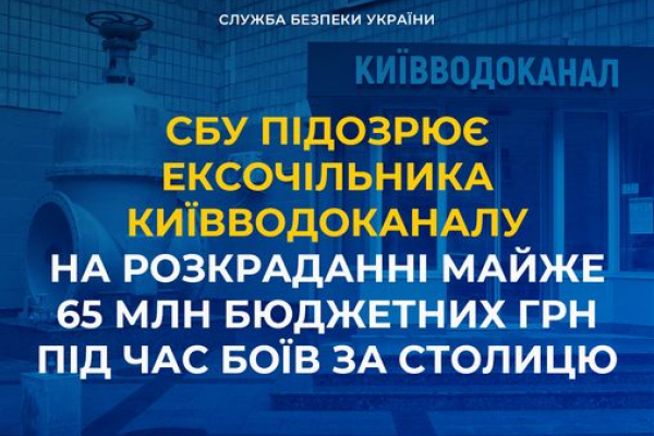 СБУ підозрює ексочільника Київводоканалу на розкраданні майже 65 млн бюджетних грн під час боїв за столицю